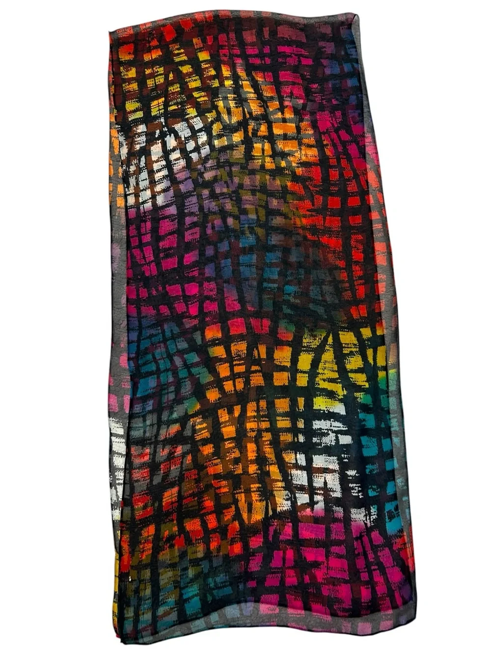 Abstract Multicolor Sheer Scarf Long Oblong Wrap Rainbow Colors